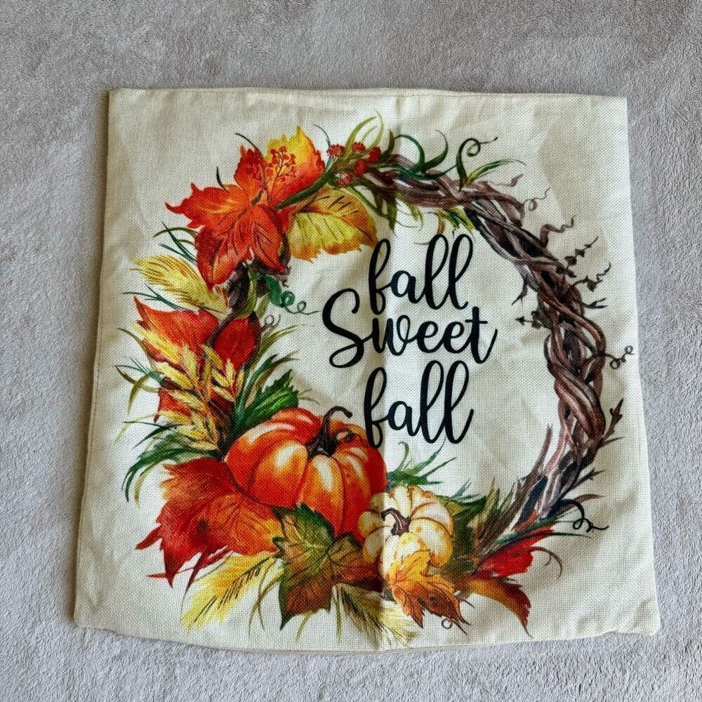 Akasia Design Fall Square Throw Pillow Cover βFallβSweet Fallβ graphic 18βx18β
